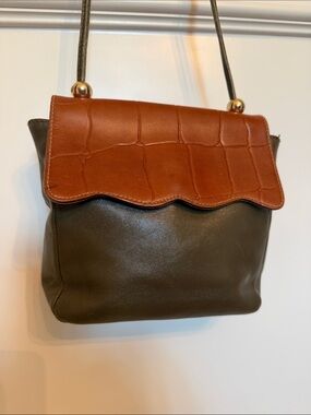 Valerie Stevens Two-Tone Brown and Olive Shoulder Bag